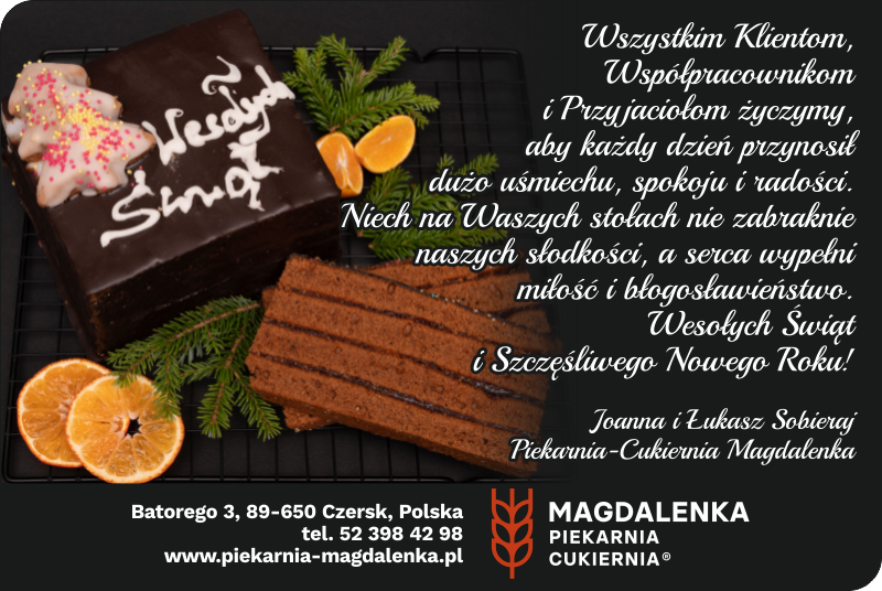 Życzenia świąteczne od właścicieli piekarni-cukierni Magdalenka 