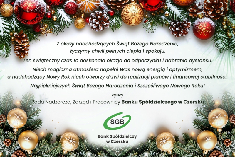 Życzenia świąteczne od Banku Spółdzielczego w Czersku