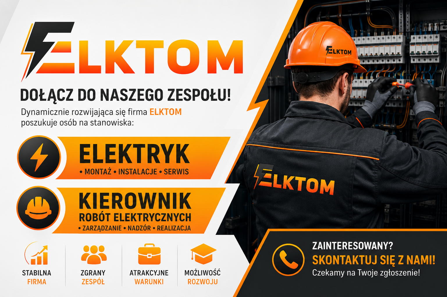 Praca dla elektryków. Firma Elktom prowadzi rekrutację