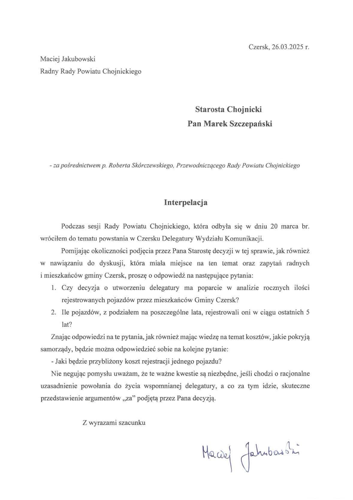 Interpelacja Macieja Jakubowskiego.