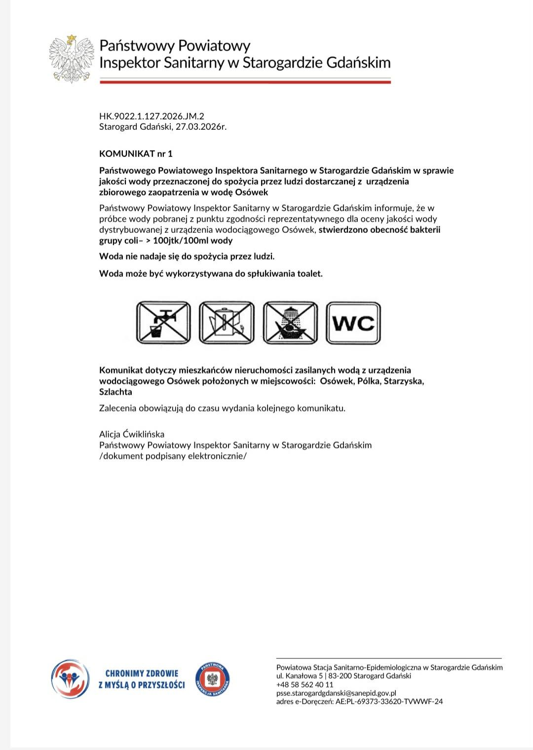 Zatrucie wody Szlachta