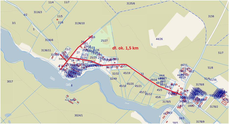 Projekt budowy drogi Zapora - Duża Klonia - dł. ok. 1,5 km.