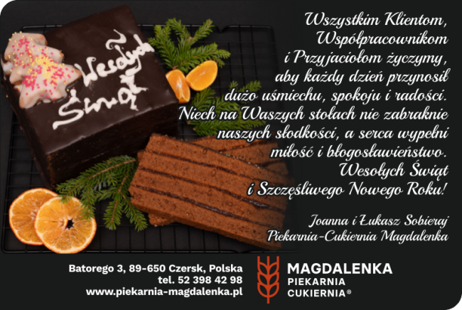 Życzenia świąteczne od właścicieli piekarni-cukierni Magdalenka 