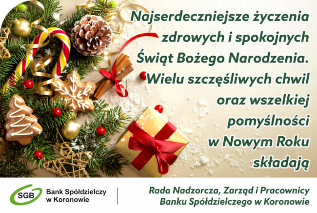 Życzenia świąteczne od Banku Spółdzielczego w Koronowie