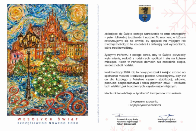 Życzenia świąteczne od Starosty Chojnickiego i Przewodniczącego Rady Powiatu 