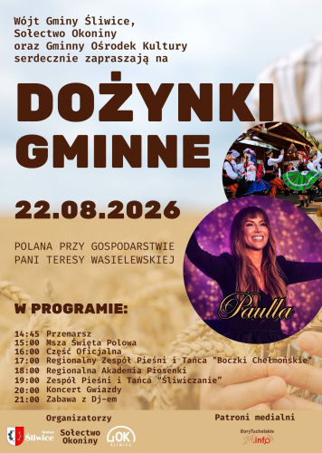 Dożynki gminne 2026 w Okoninach. Święto plonów z koncertem Paulli (ZAPOWIEDŹ)