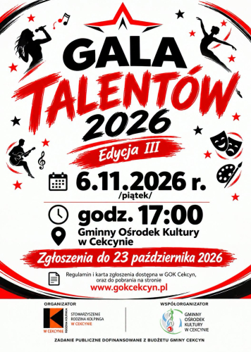 Gala Talentów 2026 w Cekcynie. Trzecia edycja już 6 listopada (REGULAMIN, KARTA ZGŁOSZENIA)